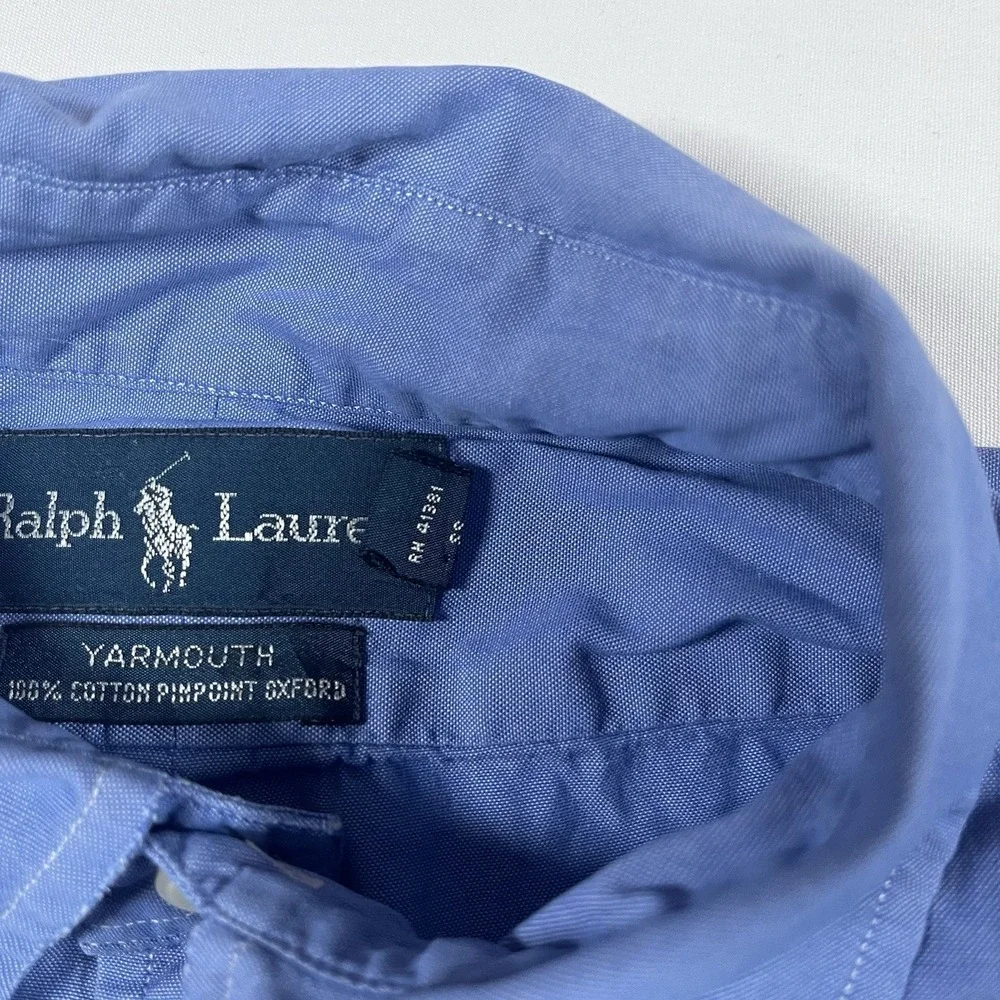 RALPH LAUREN YARMOUTH 100% COTTON  BUTTON DOWN BLUE SHIRT OXFORD COLLAR - Picture 9 of 15